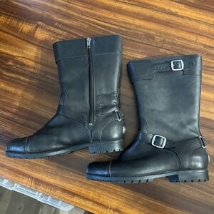 UGG Gershwin 1001656 Womens 7.5 Leather Mid Calf Biker Boot Sheepskin Fur Lined